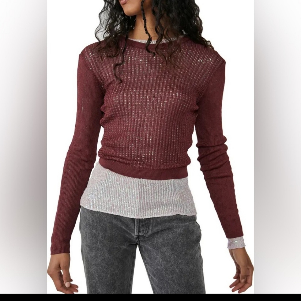 Free People H20 Crew Pullover in Raw Garnet Size Large - Picture 9 of 10